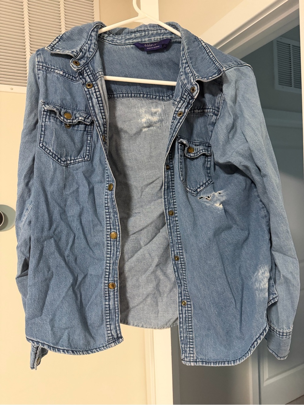 Miley Cyrus & Max Azria Light Blue Denim Button-Down Shirt
